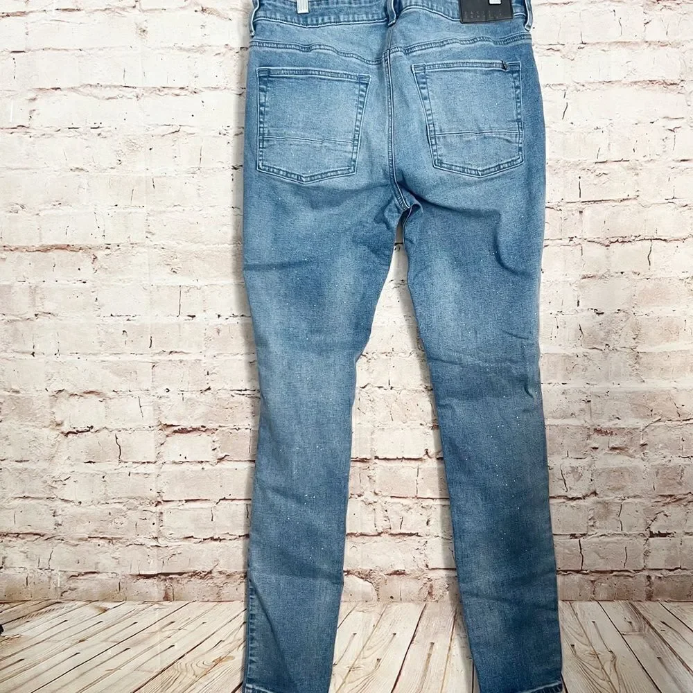 Pacsun stacked skinny jeans paint splatter light wash